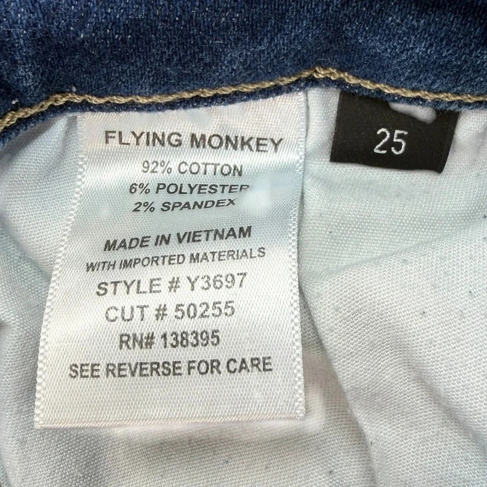 Flying Monkey Womens Skinny Jeans 25 Medium Wash Distressed Denim Frayed Hem